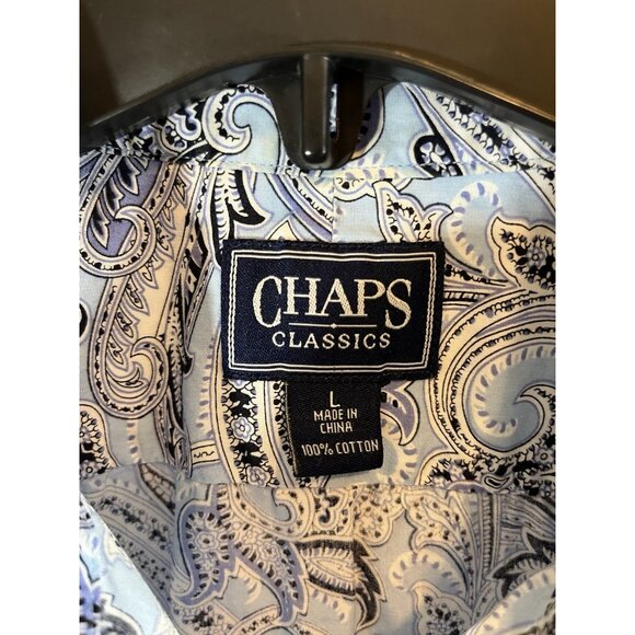 Chaps Classics Women’s Large Short Sleeve Blue Paisley Cotton Blouse - Picture 2 of 10